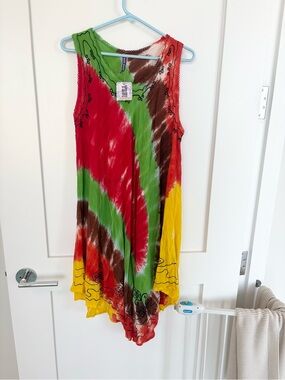 NWT True Rock Tie Dye Handkerchief Hem Tunic Top Sleeveless Boho Festival- XL